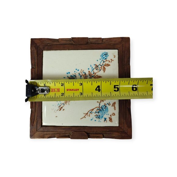 Vintage Orion Trivet Monterey Mexico Ceramic Tile Blue White Carved Wood Framed - Picture 4 of 5